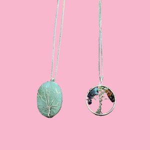 Bundle of 2 Necklaces Tree of Life Pendant 7 Chakra Gemstone Crystal Stone Heal